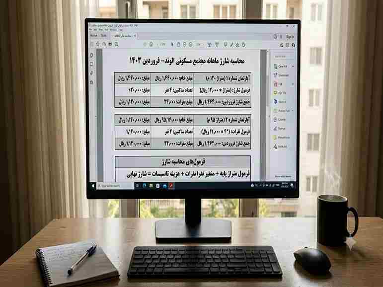 نمونه فایل PDF محاسبه شارژ آپارتمان برای ساختمان ۵۰ واحدی