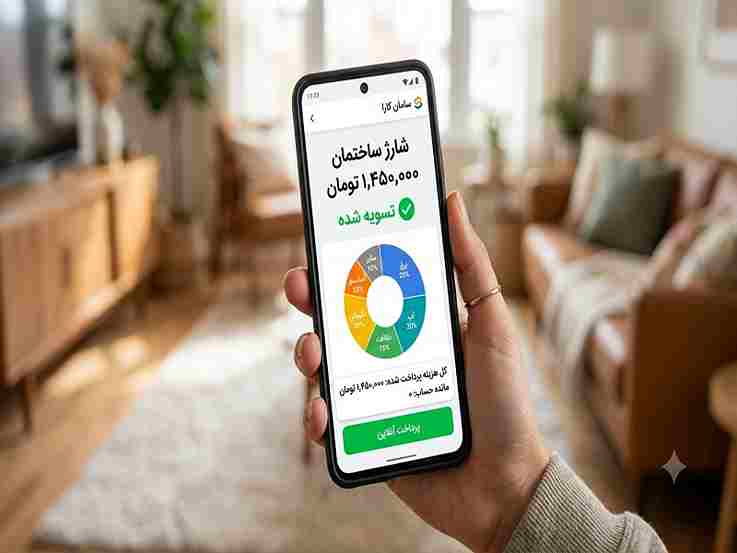 اپلیکیشن سامان کارا روی گوشی هوشمند؛ دکمه پرداخت آنلاین شارژ ساختمان